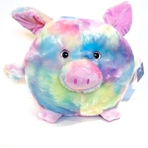 Rainbow Tie Dye Large Pig Plush Stuffed Animal Pillow Sparkly Eyes Toy Colourful